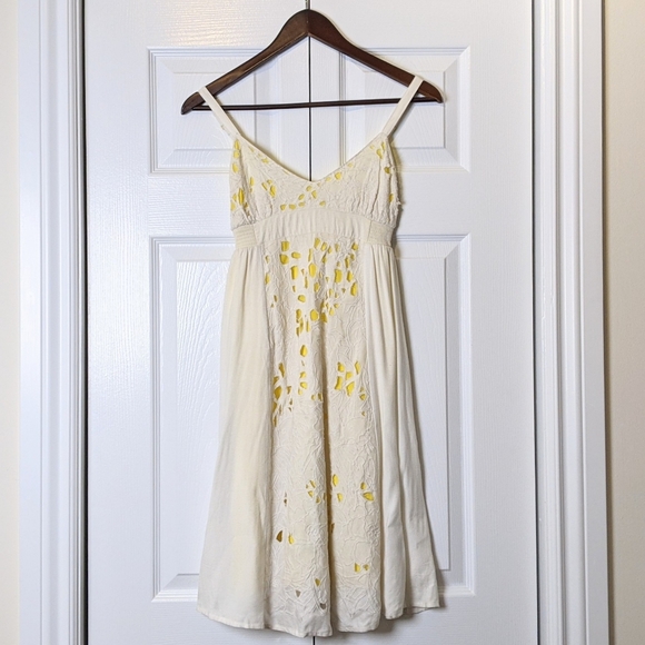 Spring Yellow Floral Lace A-Line Midi Dress - Picture 1 of 2